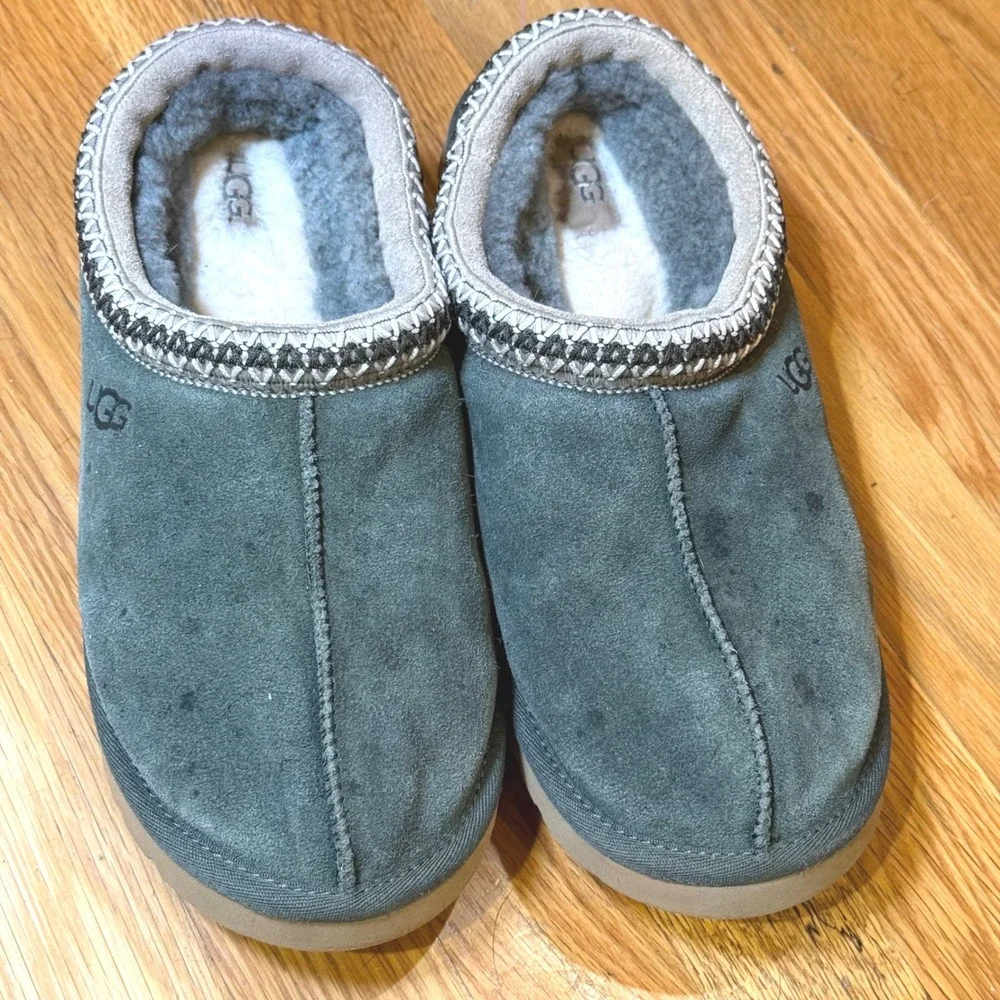 UGG Tasman Forest Green Suede Sheepskin Slippers Mens Size 10